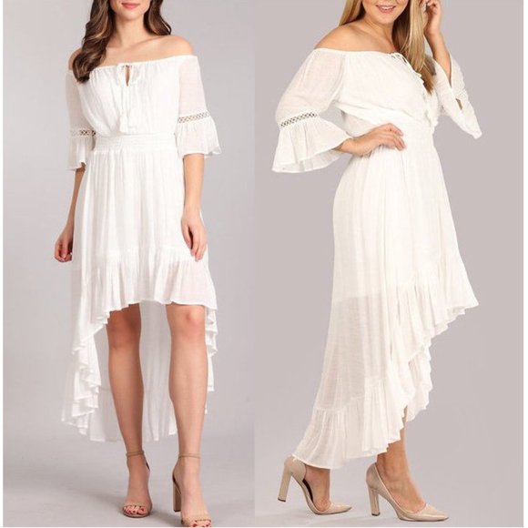 Dresses & Skirts - Boho Off Shoulder Hi Low Ruffle Maxi Dress